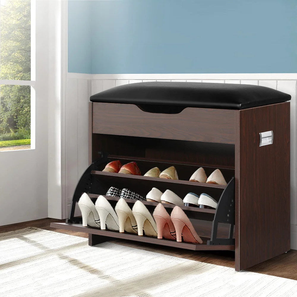 Shoe Cabinet Organizer Wooden Storage Bench Stool - 12