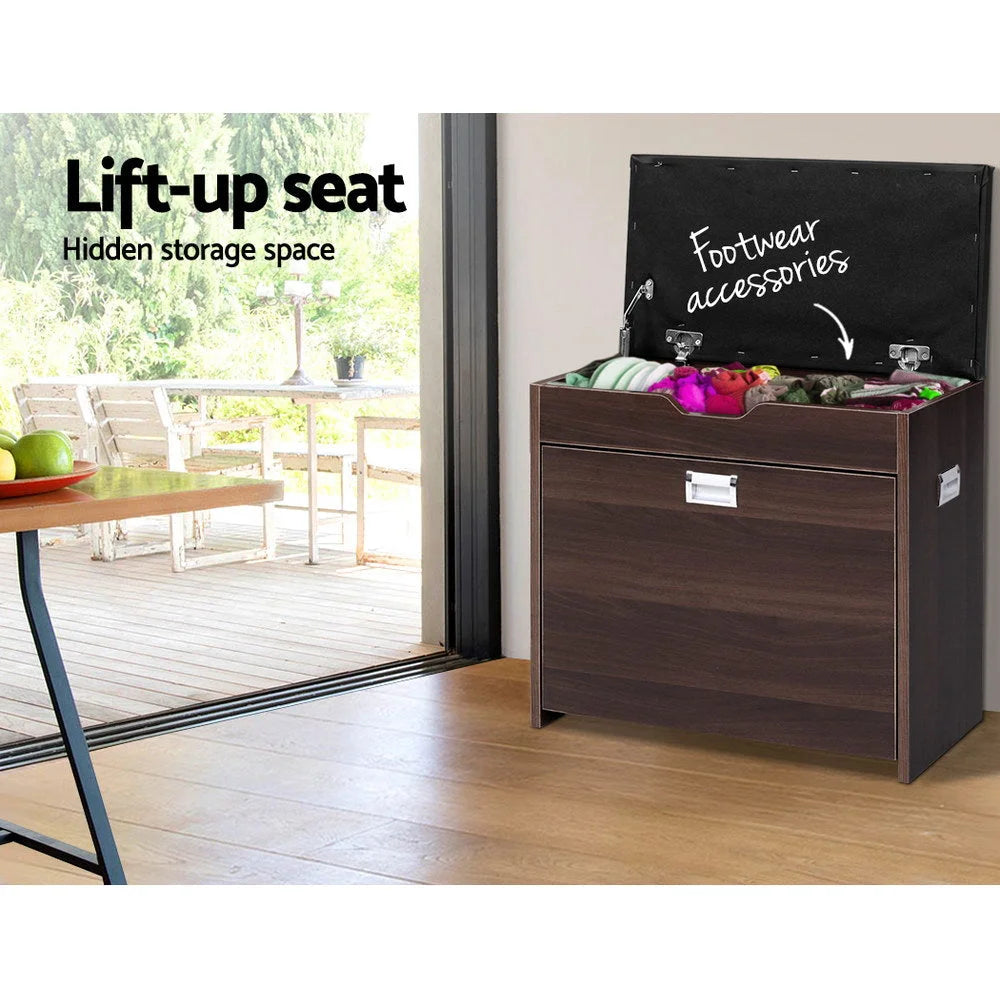 Storage cabinet with pairs shoe organiser bench