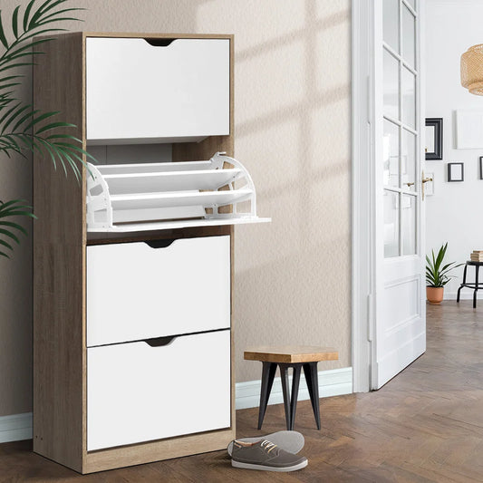 Shoe Cabinet Rack 48‑Pair Wooden Storage Shelf - Living Room