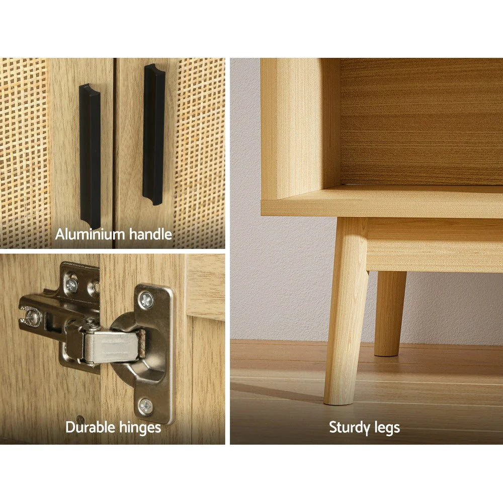 Shoe Cabinet Rattan Storage Rack Organizer Wooden Cupboard