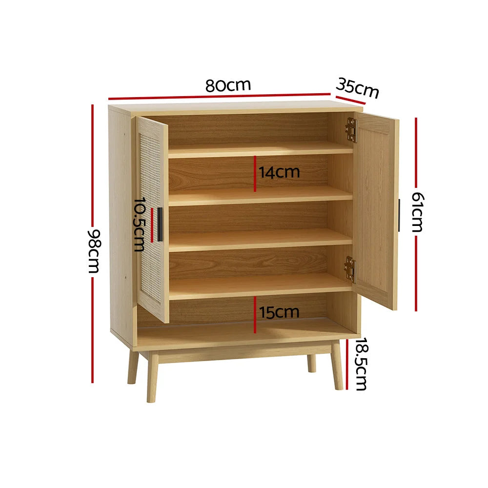 Shoe Cabinet Rattan Storage Rack Organizer Wooden Cupboard
