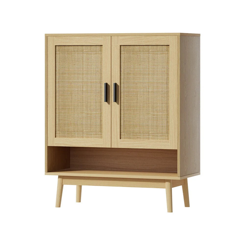 Shoe Cabinet Rattan Storage Rack Organizer Wooden Cupboard