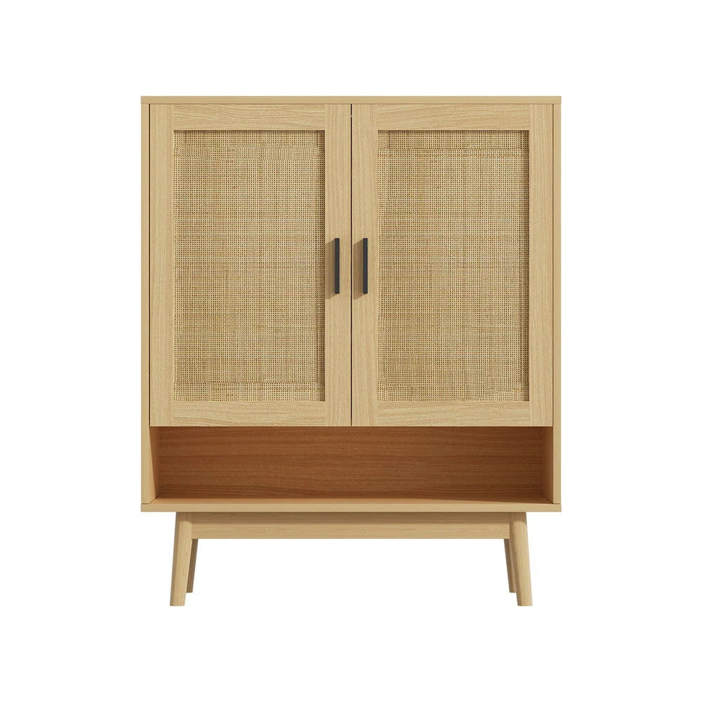 Shoe Cabinet Rattan Storage Rack Organizer Wooden Cupboard