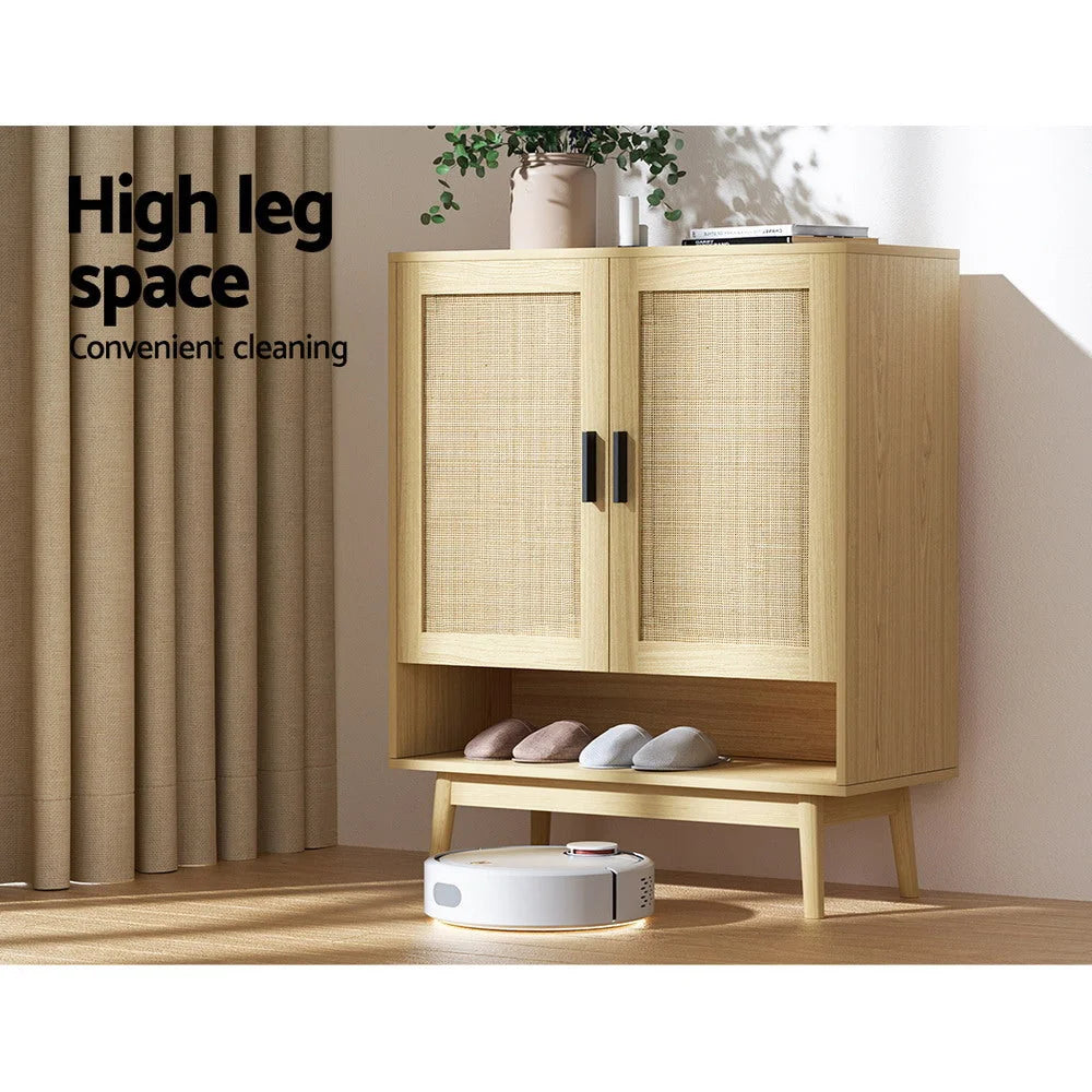 Shoe Cabinet Rattan Storage Rack Organizer Wooden Cupboard