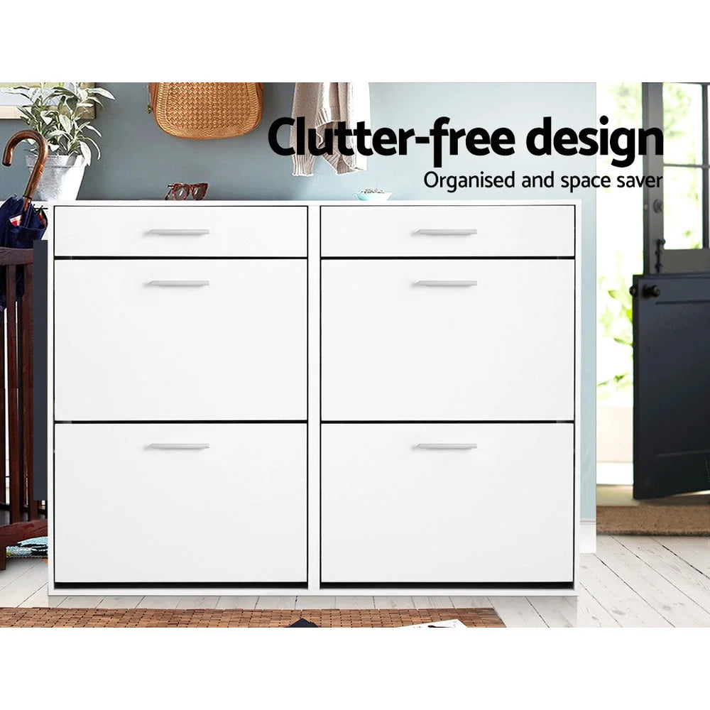 Shoe Cabinet Storage Rack Organiser Pairs Shelf Drawer Cupboard White