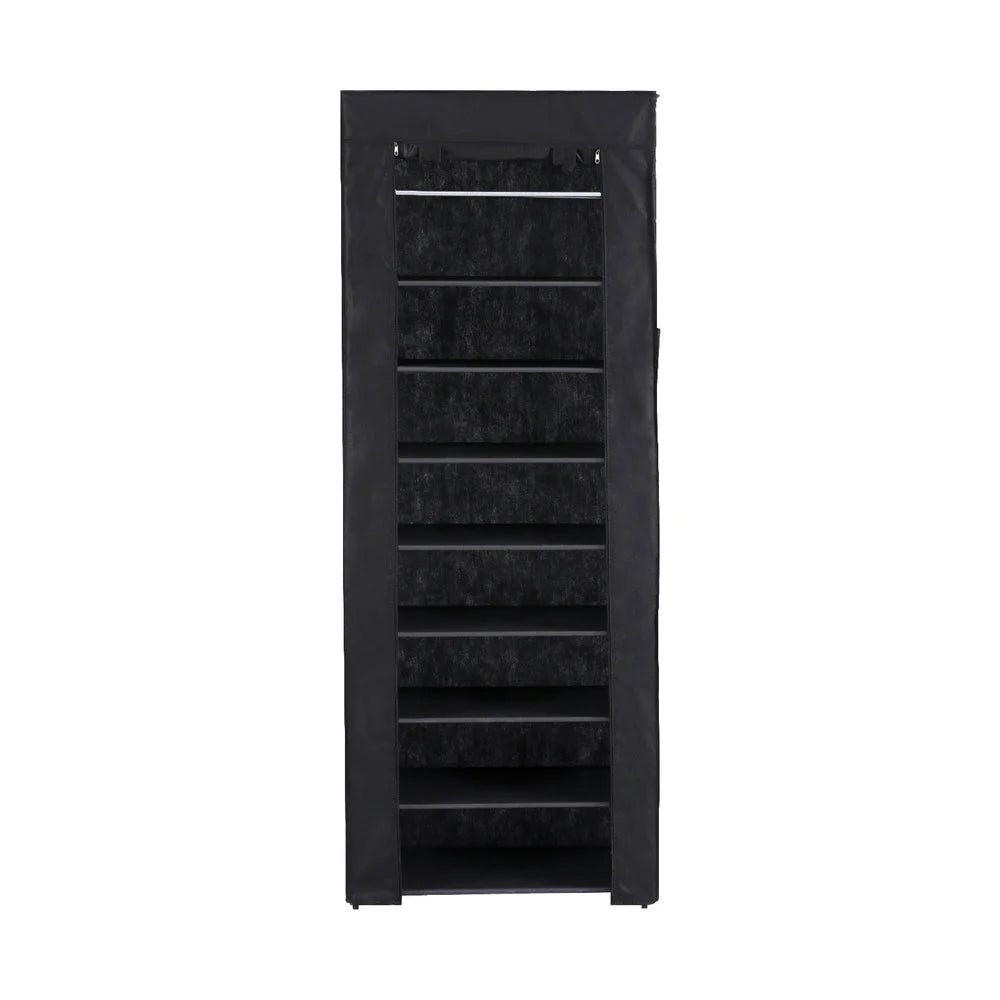 Shoe Rack 10-Tier 27 Pairs with Removable Cover - Black