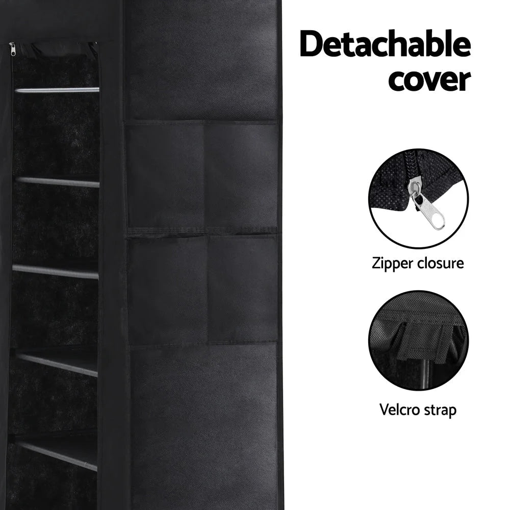 Shoe Rack 10-Tier 27 Pairs with Removable Cover - Black