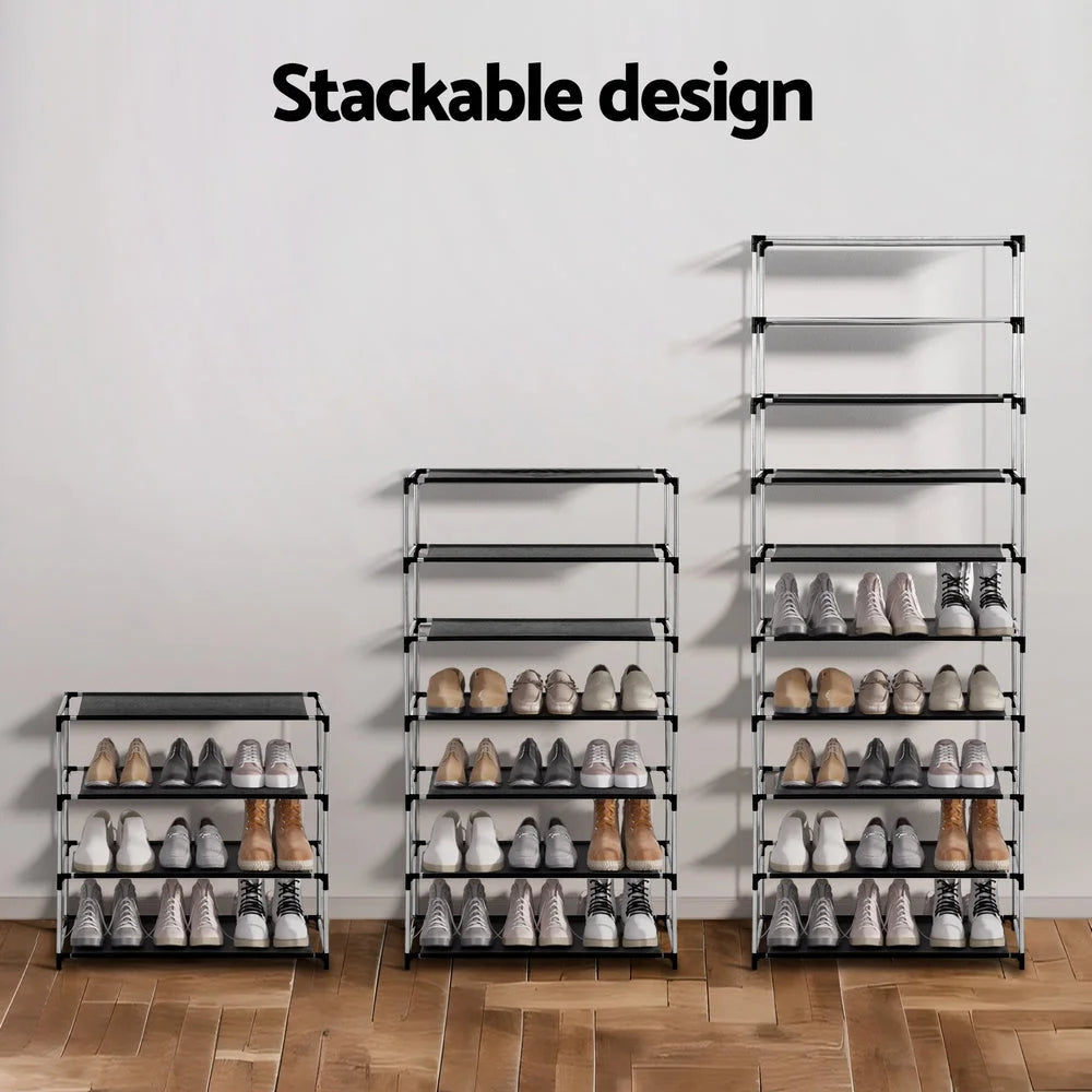 Shoe Rack 10-Tier 27 Pairs with Removable Cover - Black