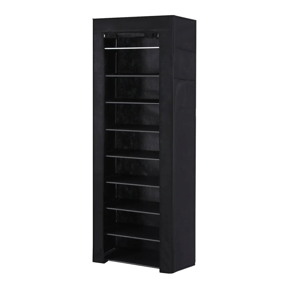Shoe Rack 10-Tier 27 Pairs with Removable Cover - Black