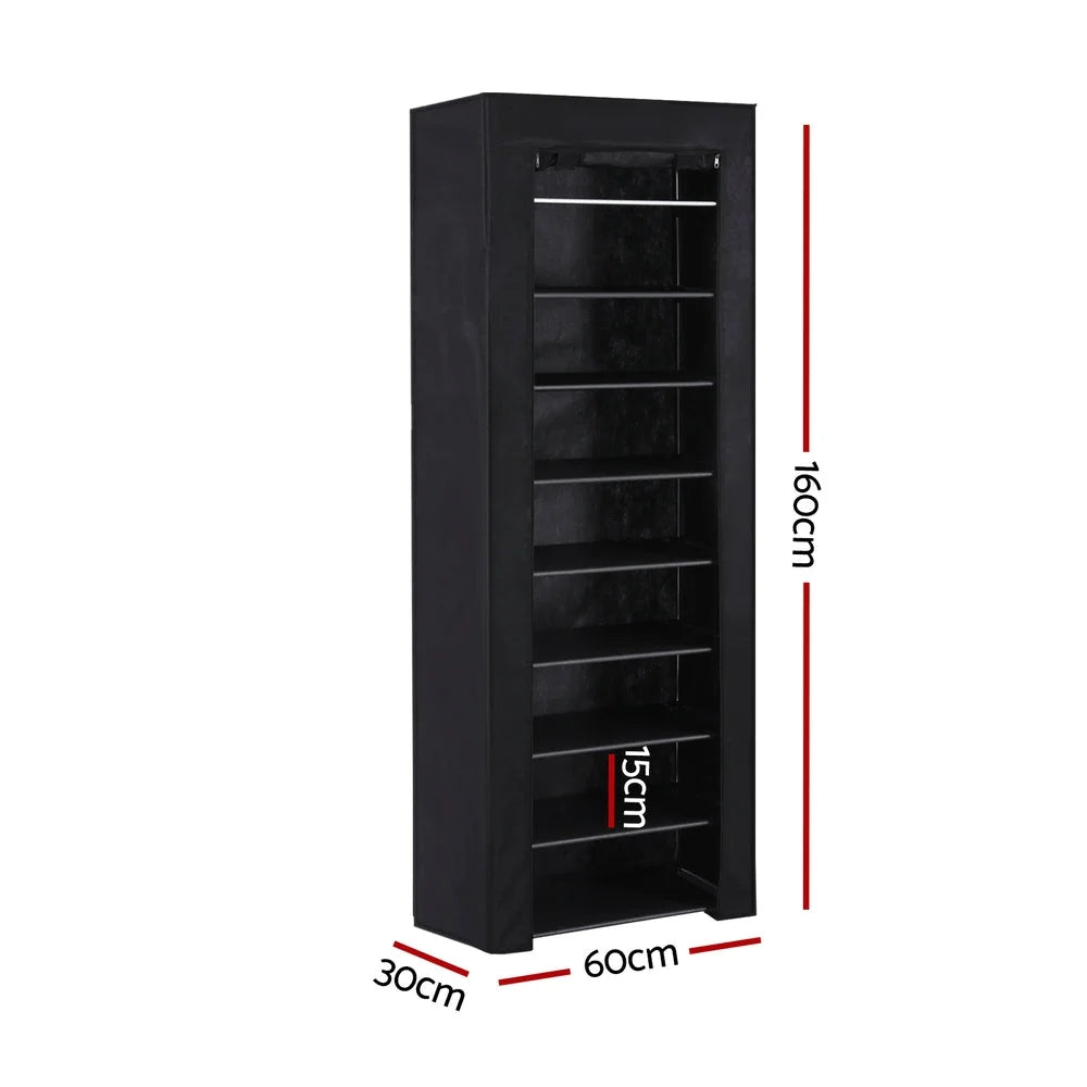 Shoe Rack 10-Tier 27 Pairs with Removable Cover - Black