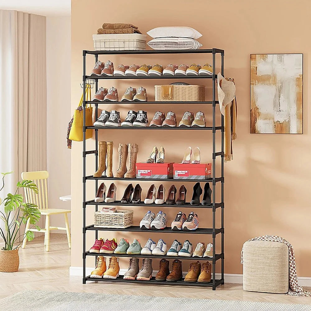 Shoe Rack - 10 Tier Black Metal Organizer 50-Pair Large