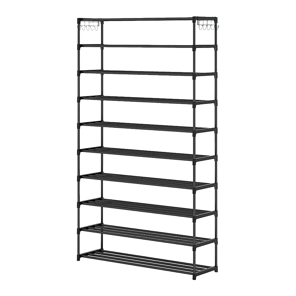 Shoe Rack - 10 Tier Black Metal Organizer 50-Pair Large