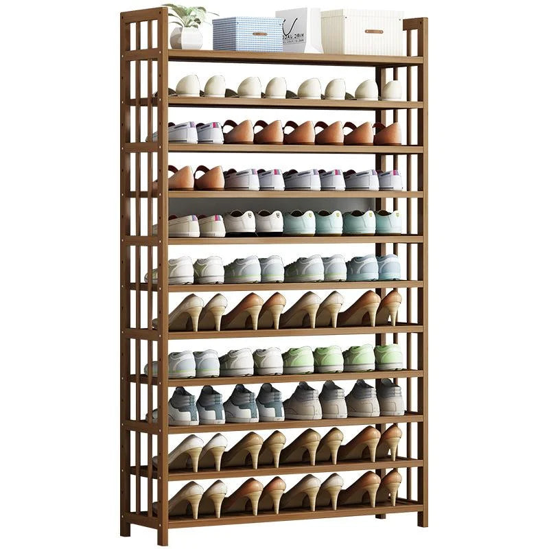 Shoe Rack 10 Tier Tower Bamboo Wooden Corner Shelf Stand