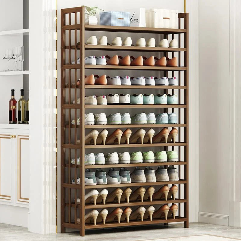 Shoe Rack 10 Tier Tower Bamboo Wooden Corner Shelf Stand
