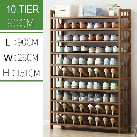 Shoe Rack 10 Tier Tower Bamboo Wooden Corner Shelf Stand