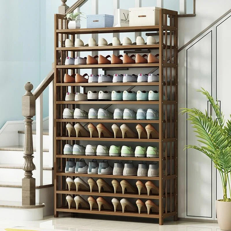 Shoe Rack 10 Tier Tower Bamboo Wooden Corner Shelf Stand
