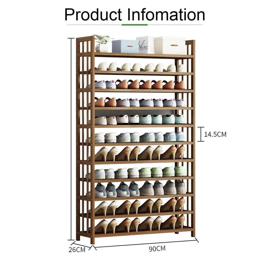 Shoe Rack 10 Tier Tower Bamboo Wooden Corner Shelf Stand
