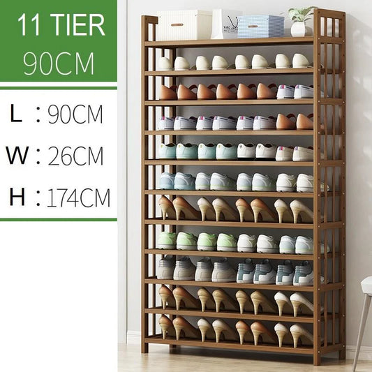 Shoe Rack 11 Tier Tower Bamboo Wooden Corner Shelf Stand
