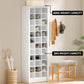 White storage rack with open shelves and sturdy supports