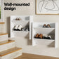 Shoe Rack 2-Tier - Wall Mounted x2 - Holds 12 Pairs - White