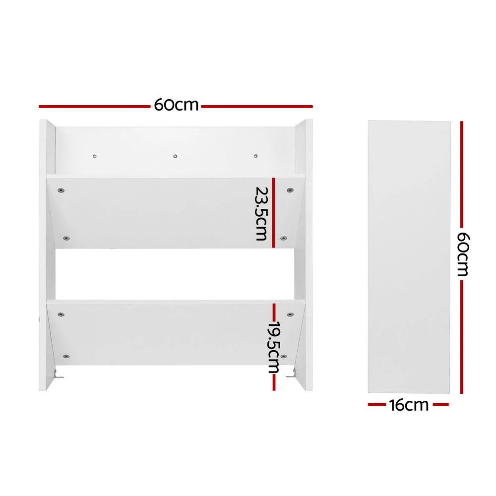 Shoe Rack 2-Tier - Wall Mounted x2 - Holds 12 Pairs - White