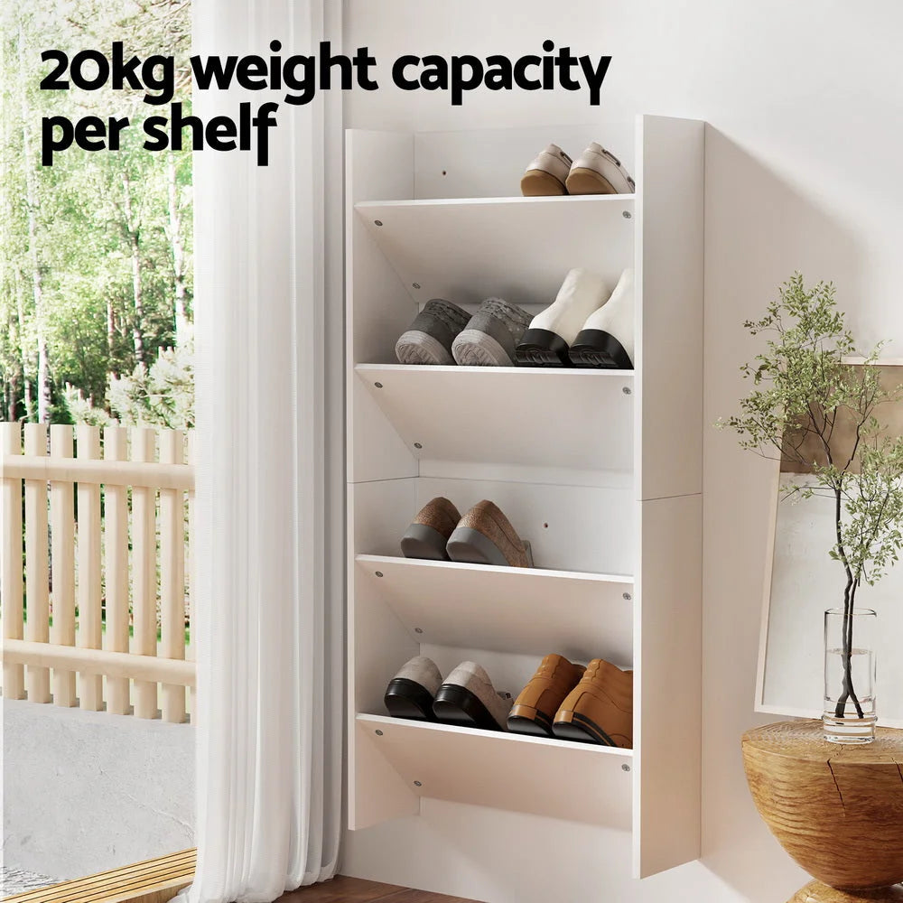 Shoe Rack 2-Tier - Wall Mounted x2 - Holds 12 Pairs - White