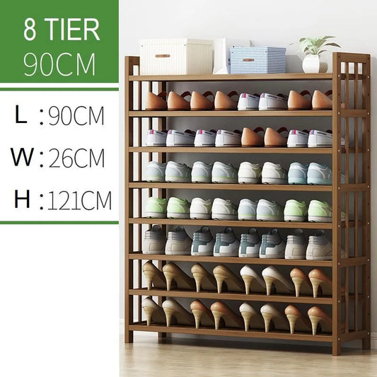 Bamboo wooden 8 shelf with shoe rack tier tower