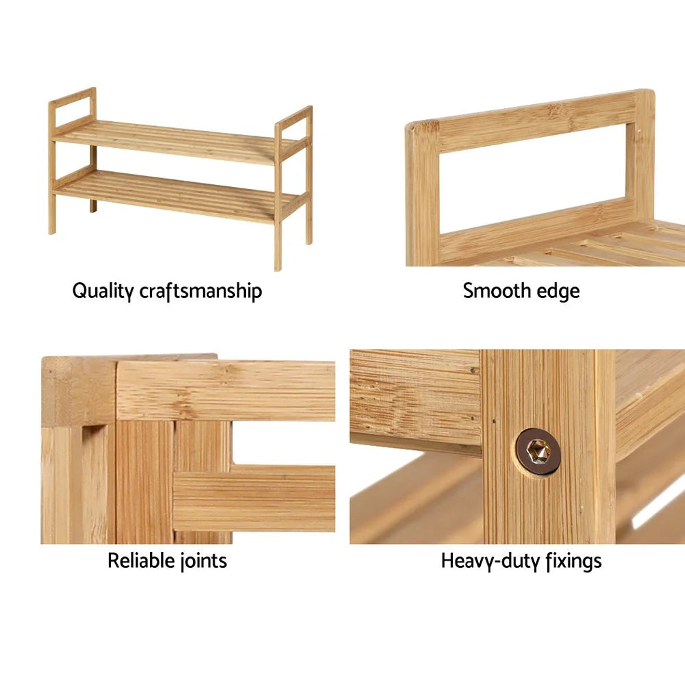 Shoe Rack Bamboo Storage Cabinet 2-Tier Portable Organizer