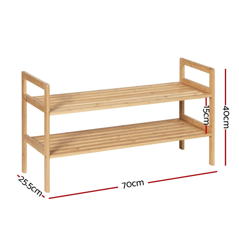 Shoe Rack Bamboo Storage Cabinet 2-Tier Portable Organizer