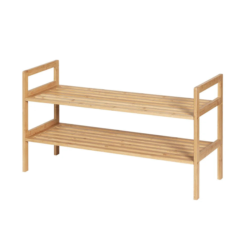 Shoe Rack Bamboo Storage Cabinet 2-Tier Portable Organizer