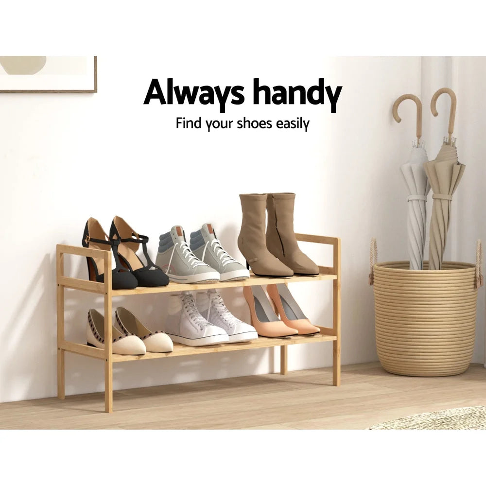 Shoe Rack Bamboo Storage Cabinet 2-Tier Portable Organizer