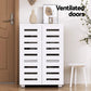 Storage rack with shoe cabinet shelf tiers and metal supports