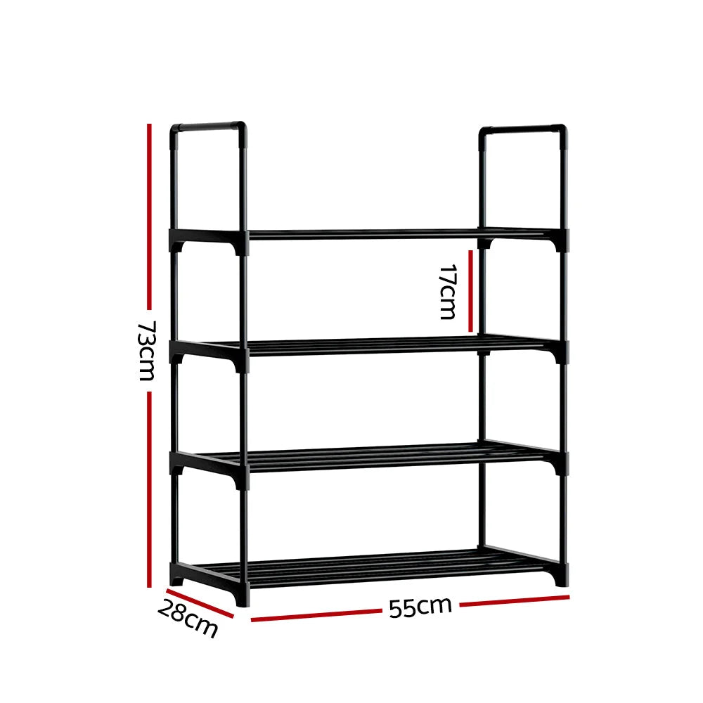 Shoe Rack Stackable 4-Tier 55cm Shoes Storage Stand - Black