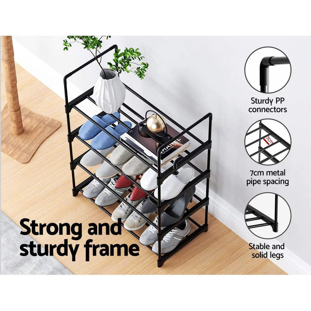 Shoe Rack Stackable 4-Tier 55cm Shoes Storage Stand - Black