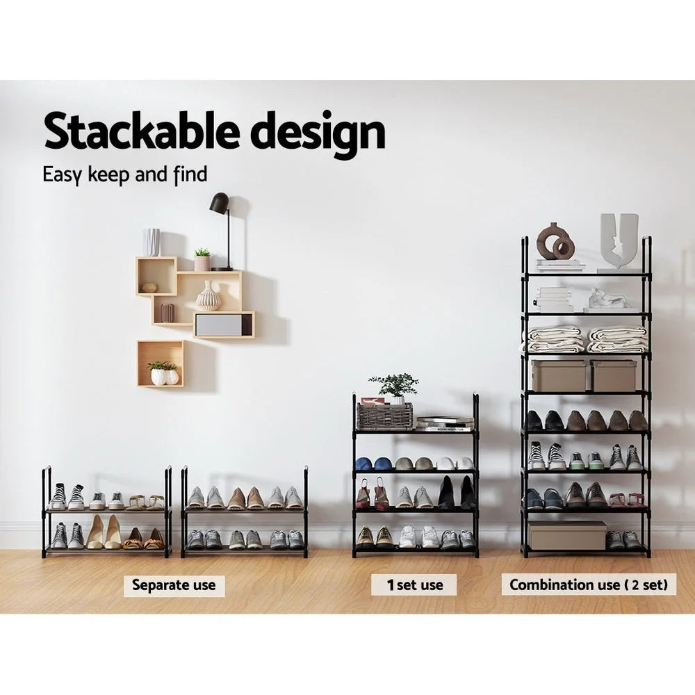 Shoe Rack Stackable 4-Tier 55cm Shoes Storage Stand - Black