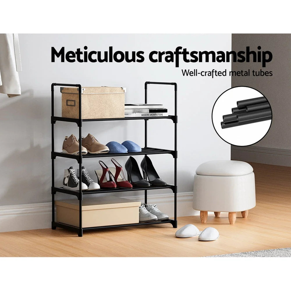 Shoe Rack Stackable 4-Tier 55cm Shoes Storage Stand - Black