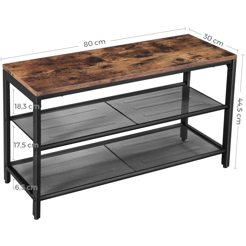 Brown mesh shoe rack with narrow rack shelves for hallway storage