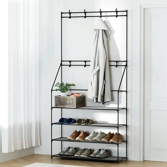 Shoe Rack with Coat Hat Stand Hallway Shoes Storage Tree