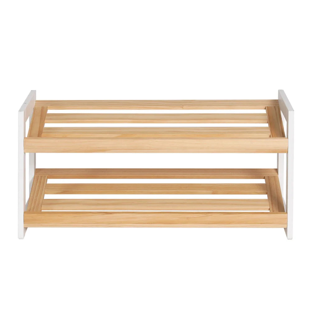 Shoe Rack Wooden Storage 2-Tier with Tilted Shelves