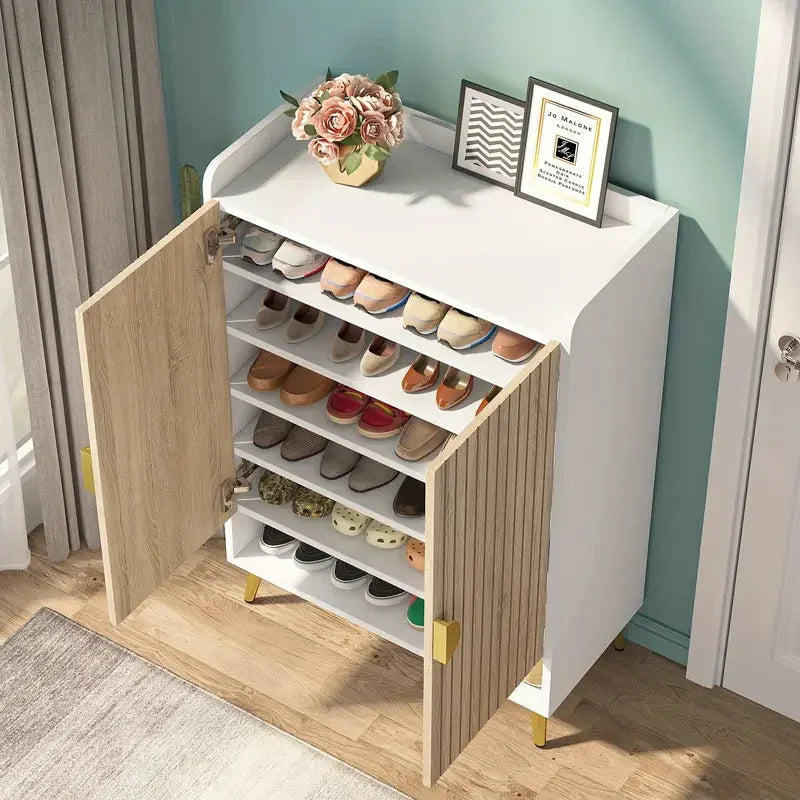 Shoe Storage Cabinet 7-Tier with Adjustable Shelves - Wood