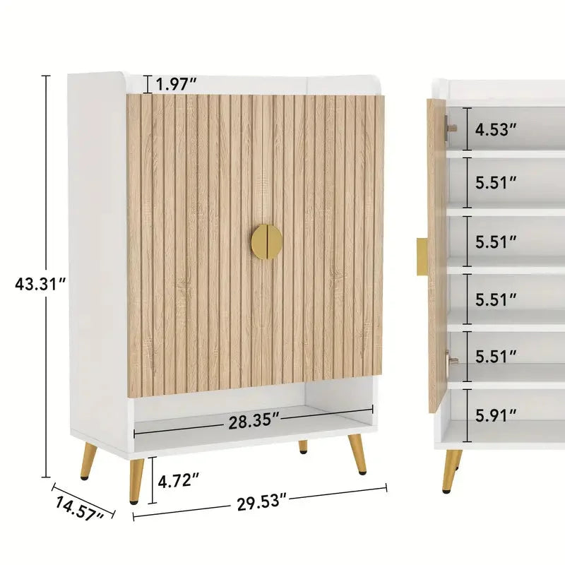 Shoe Storage Cabinet 7-Tier with Adjustable Shelves - Wood
