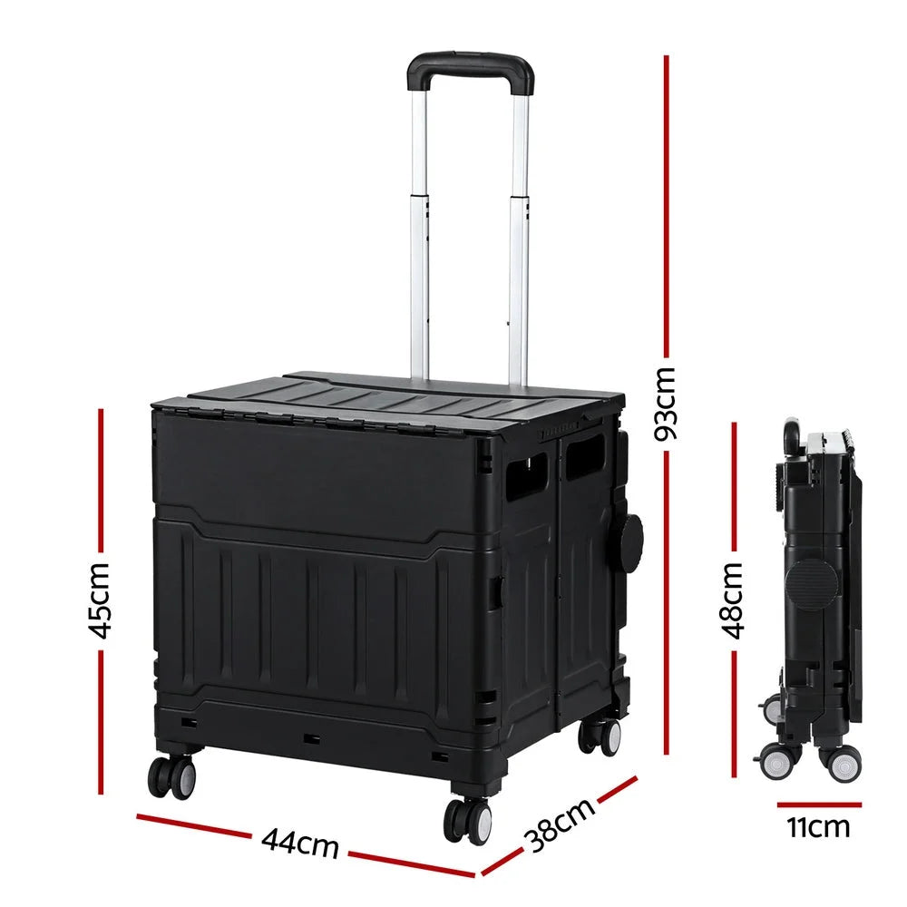 Black 75l storage trolley with drawer storage and towel rail