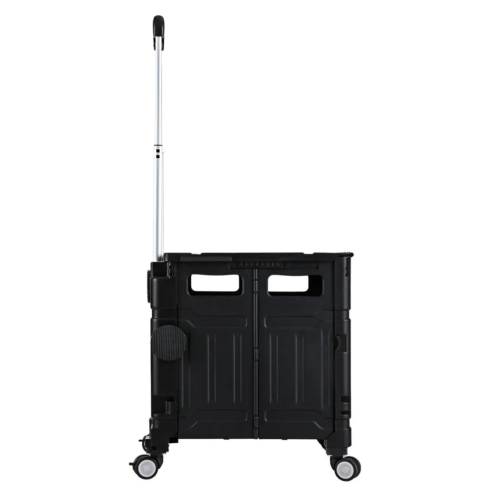 Black 75l storage trolley with cupboard storage and rolling base