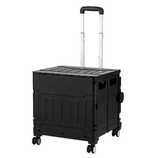 Black 75l storage trolley with tray shelves and side handles
