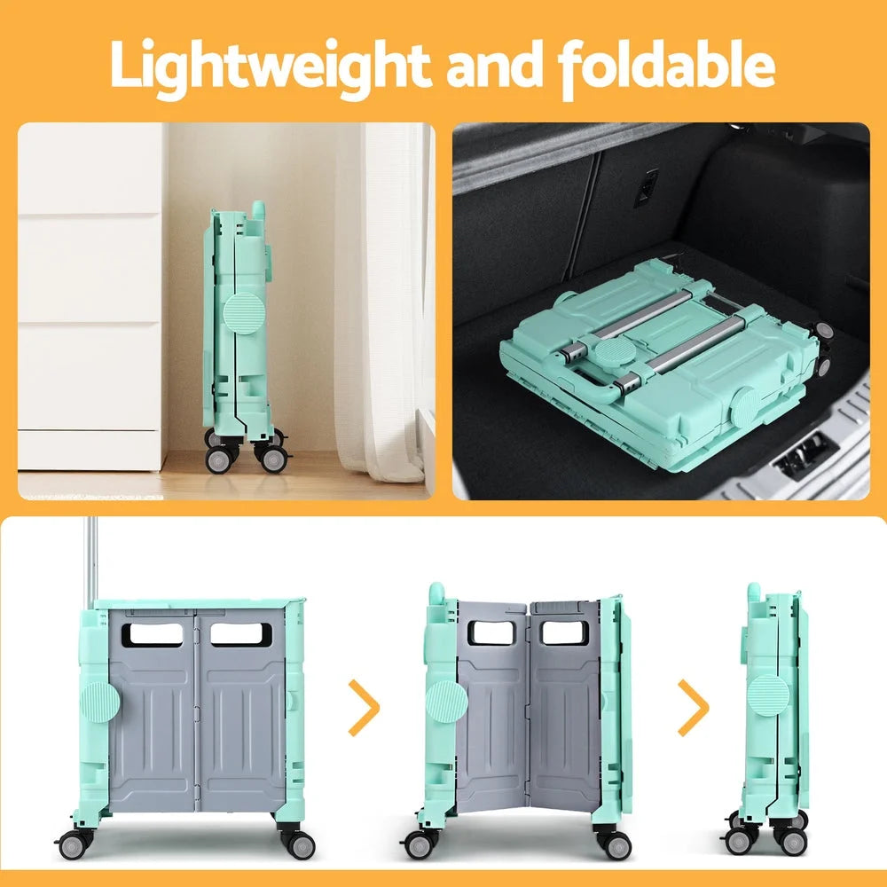 Green 75l storage trolley with drawer storage and towel rail