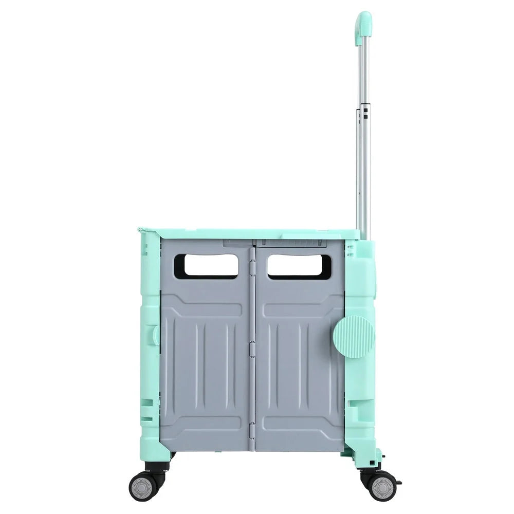Green 75l storage trolley with cupboard storage and rolling base