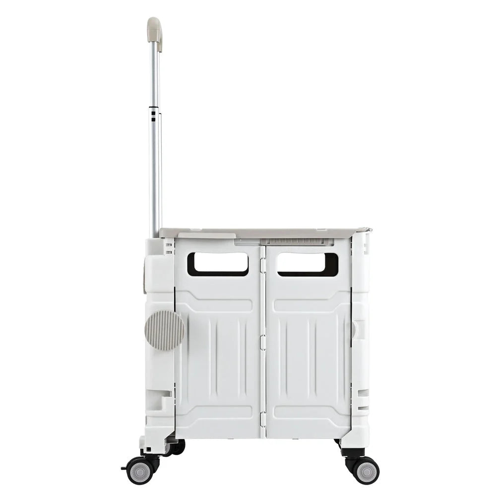 White 75l storage trolley with handle rail and storage shelves
