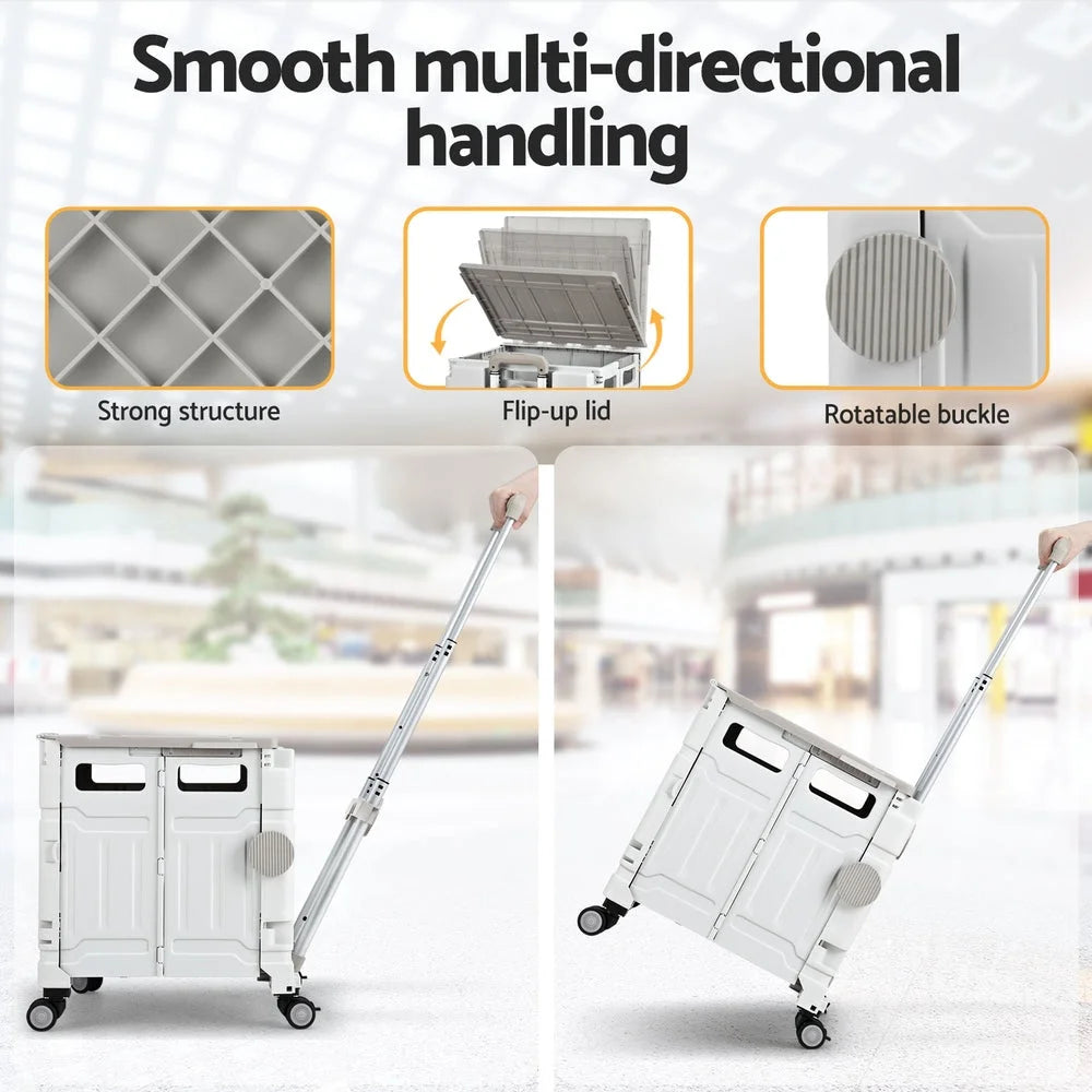 White 75l storage trolley with cupboard storage and rolling base