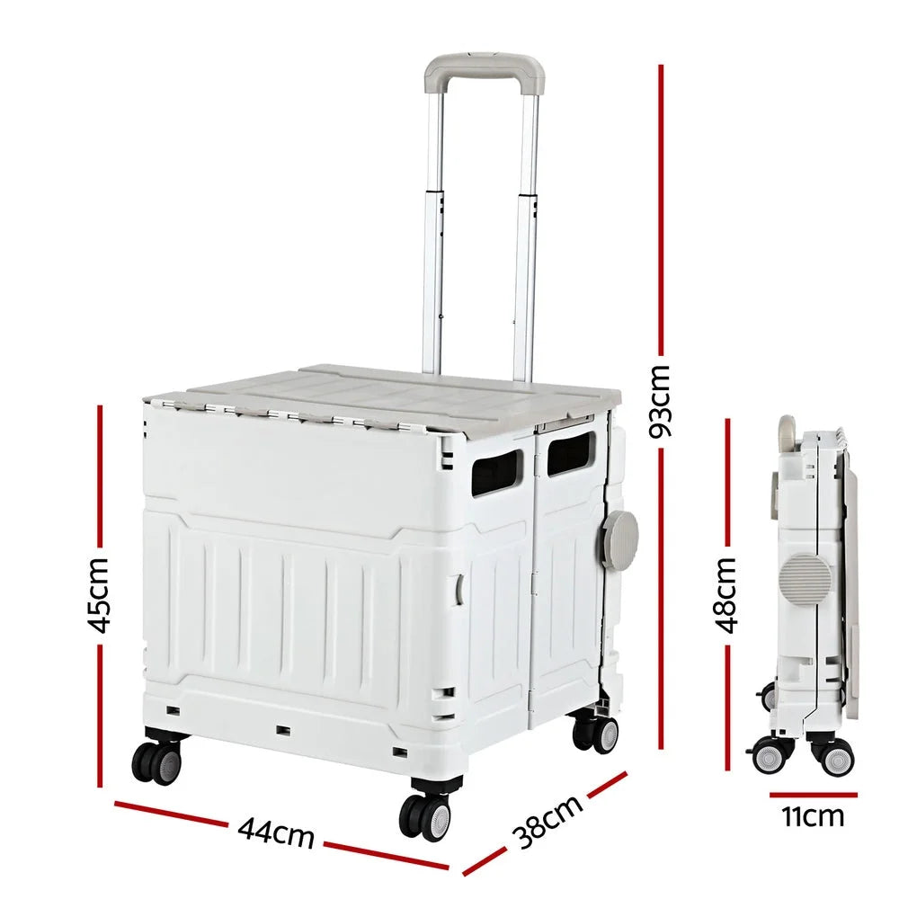 White 75l storage trolley with portable shelves and caster wheels