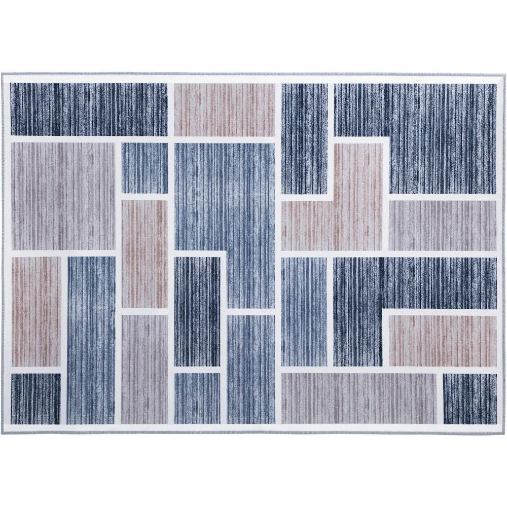 Floor rug with short pile pattern and woven pile